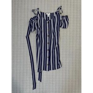 Speechless Blouse Womens Large Blue White Striped Off-The-Shoulder Street‎ Wear